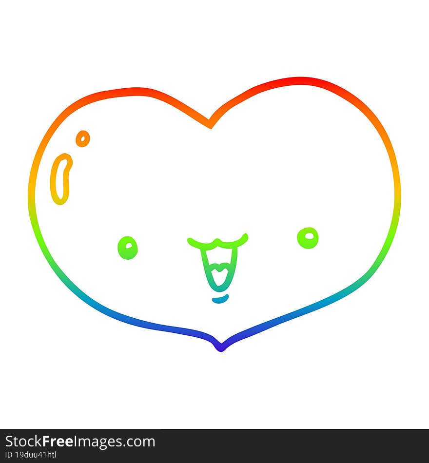 rainbow gradient line drawing of a cartoon love heart character