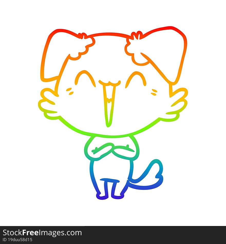 rainbow gradient line drawing happy little dog cartoon