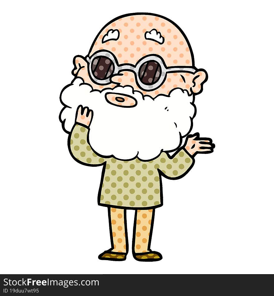 cartoon curious man with beard and glasses. cartoon curious man with beard and glasses