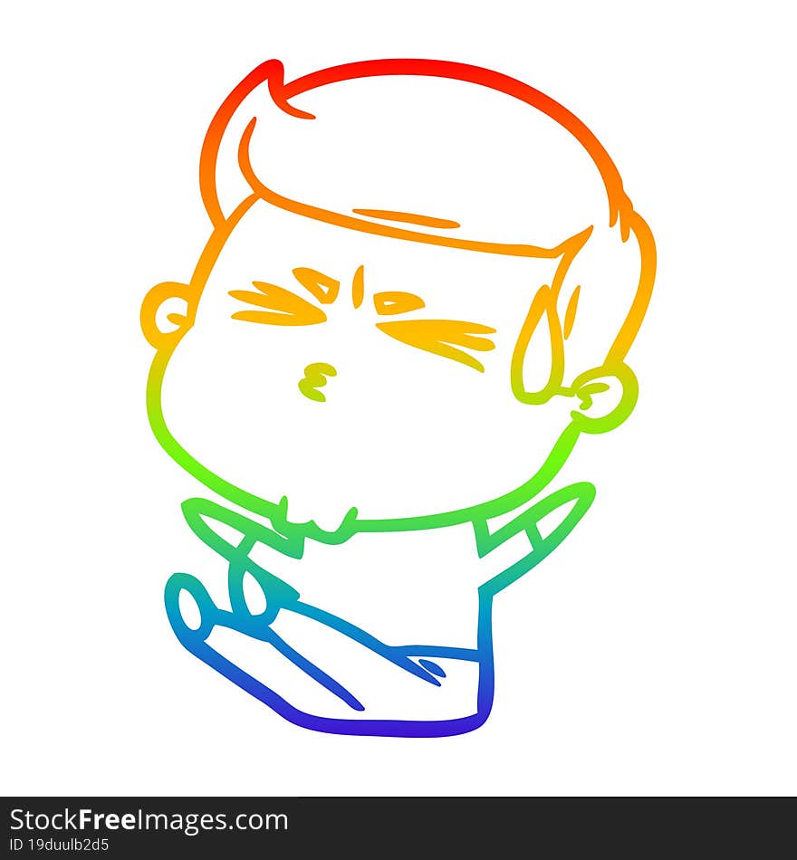 Rainbow Gradient Line Drawing Cartoon Man Sweating