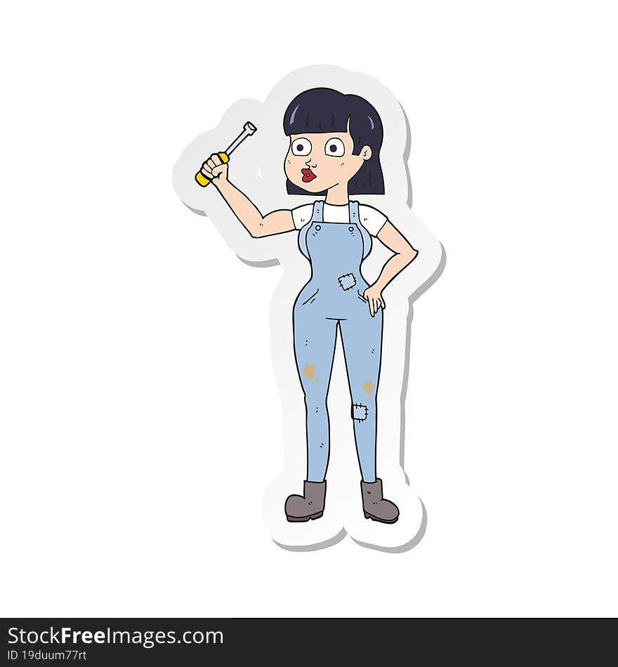 sticker of a cartoon female mechanic