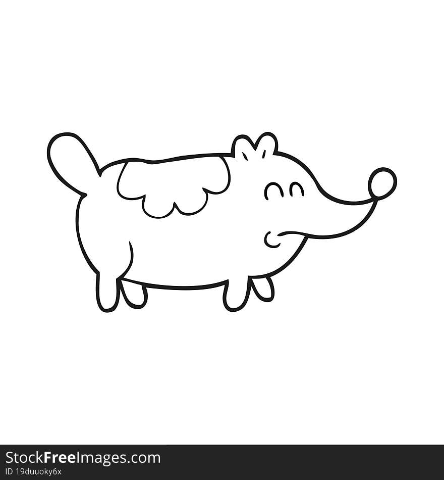 freehand drawn black and white cartoon small fat dog