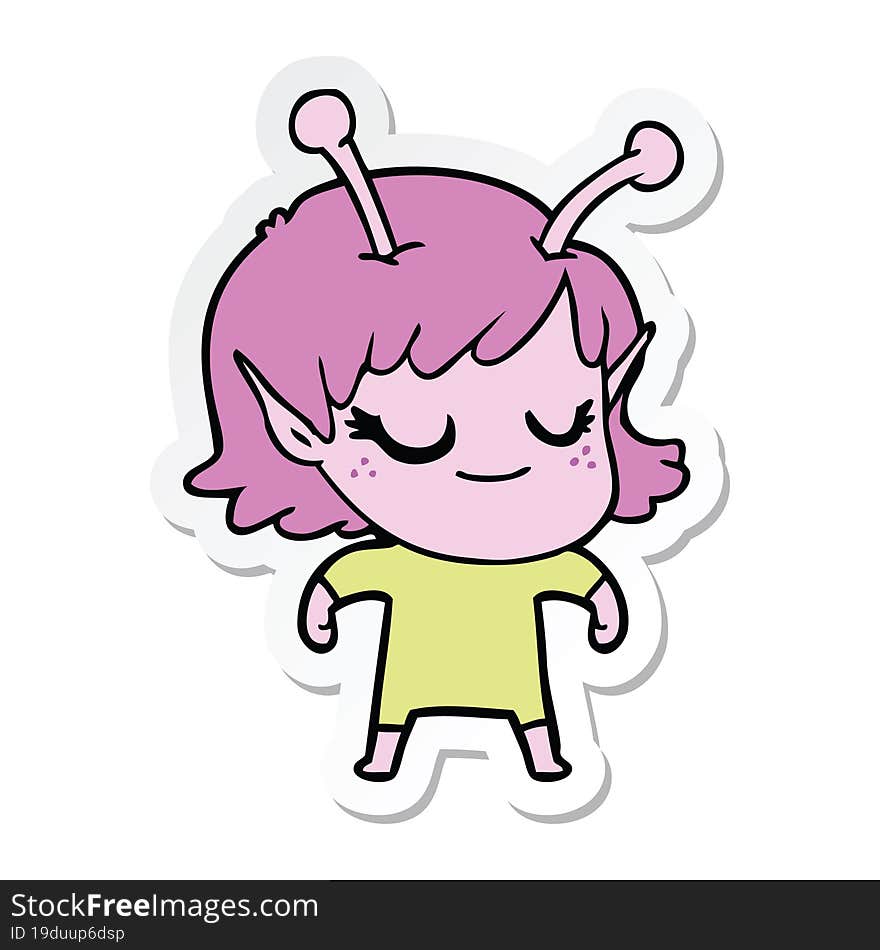 sticker of a smiling alien girl cartoon