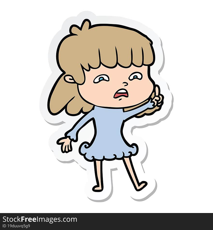 sticker of a cartoon worried woman