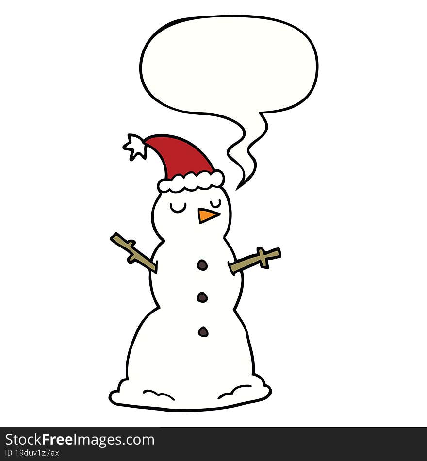 cartoon snowman and speech bubble