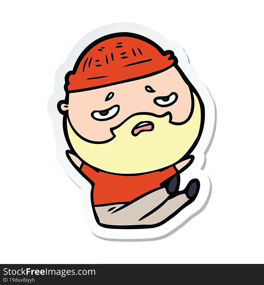 sticker of a cartoon worried man with beard