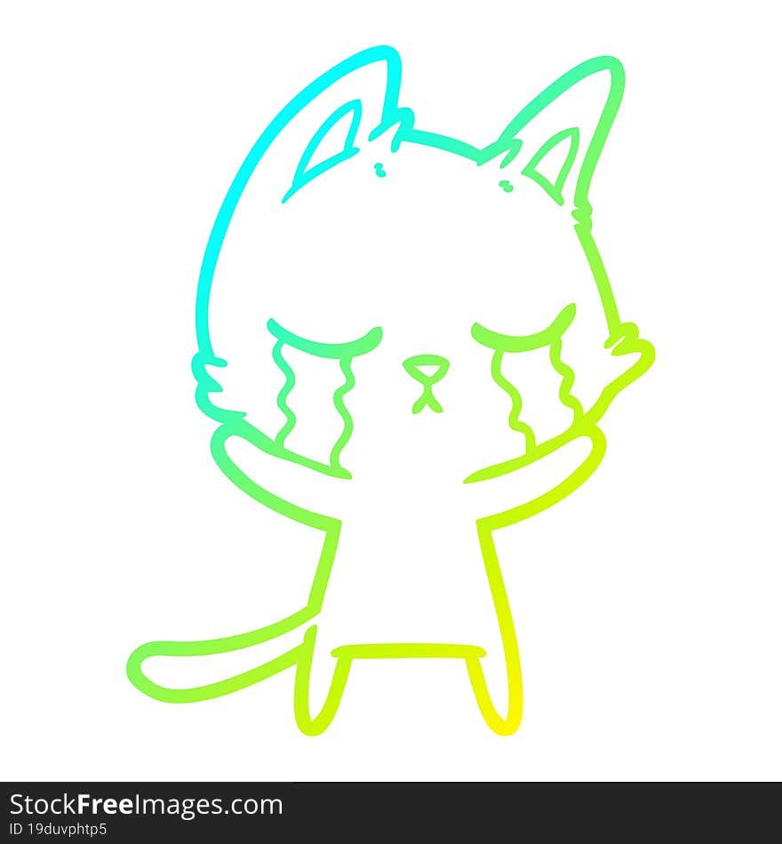 cold gradient line drawing crying cartoon cat