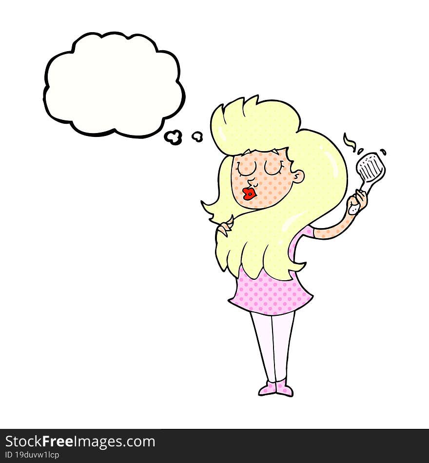 thought bubble cartoon woman brushing hair