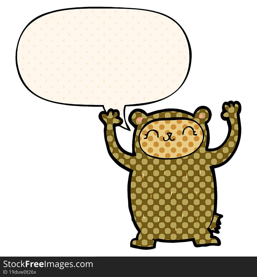 Cute Cartoon Bear And Speech Bubble In Comic Book Style