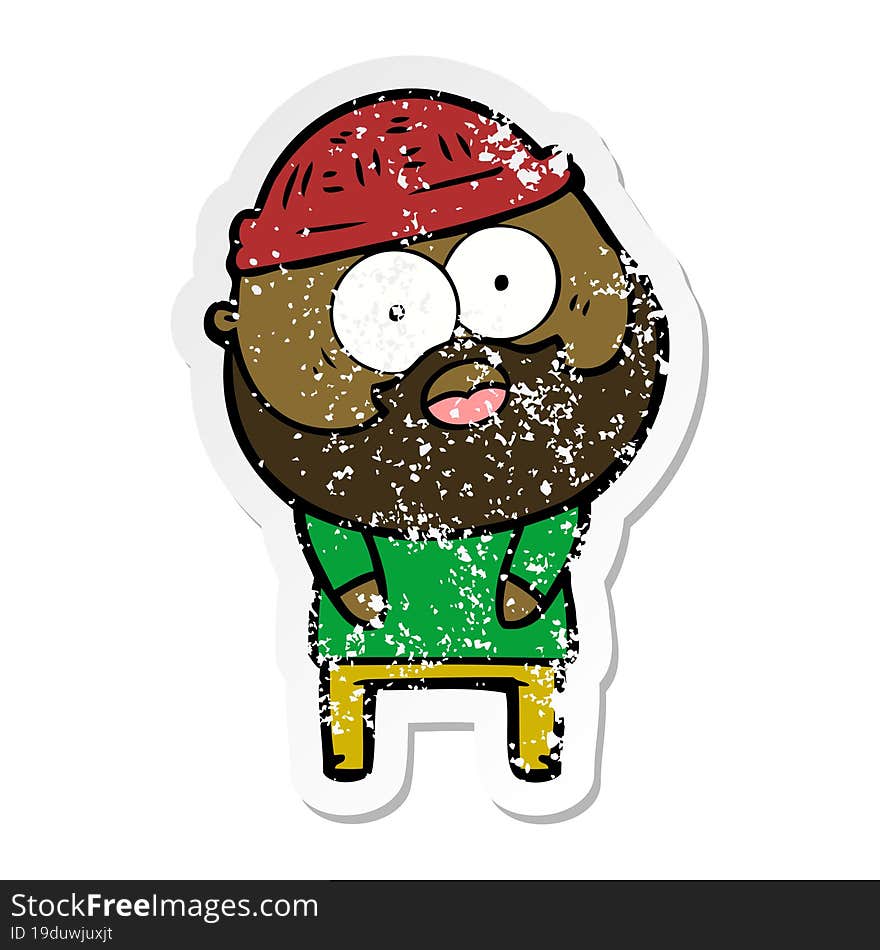 distressed sticker of a cartoon bearded man