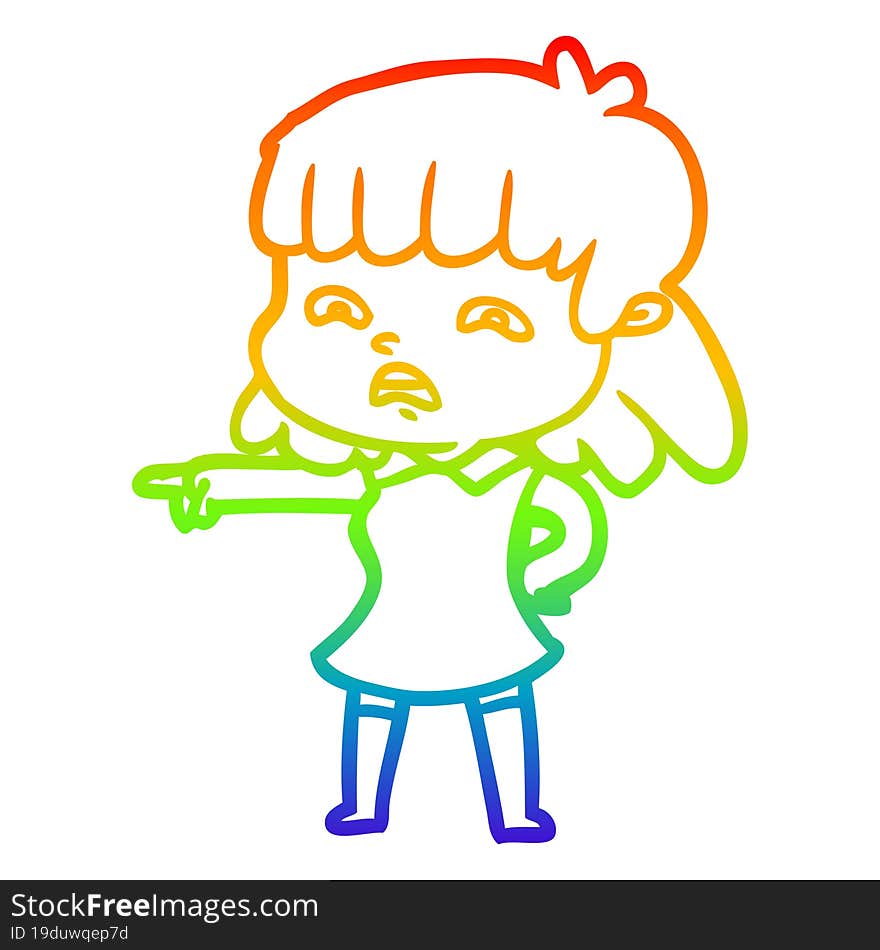 rainbow gradient line drawing cartoon worried woman