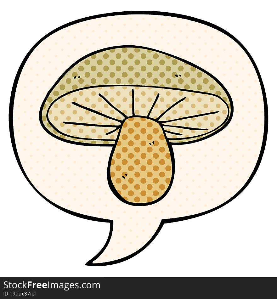 cartoon mushroom with speech bubble in comic book style