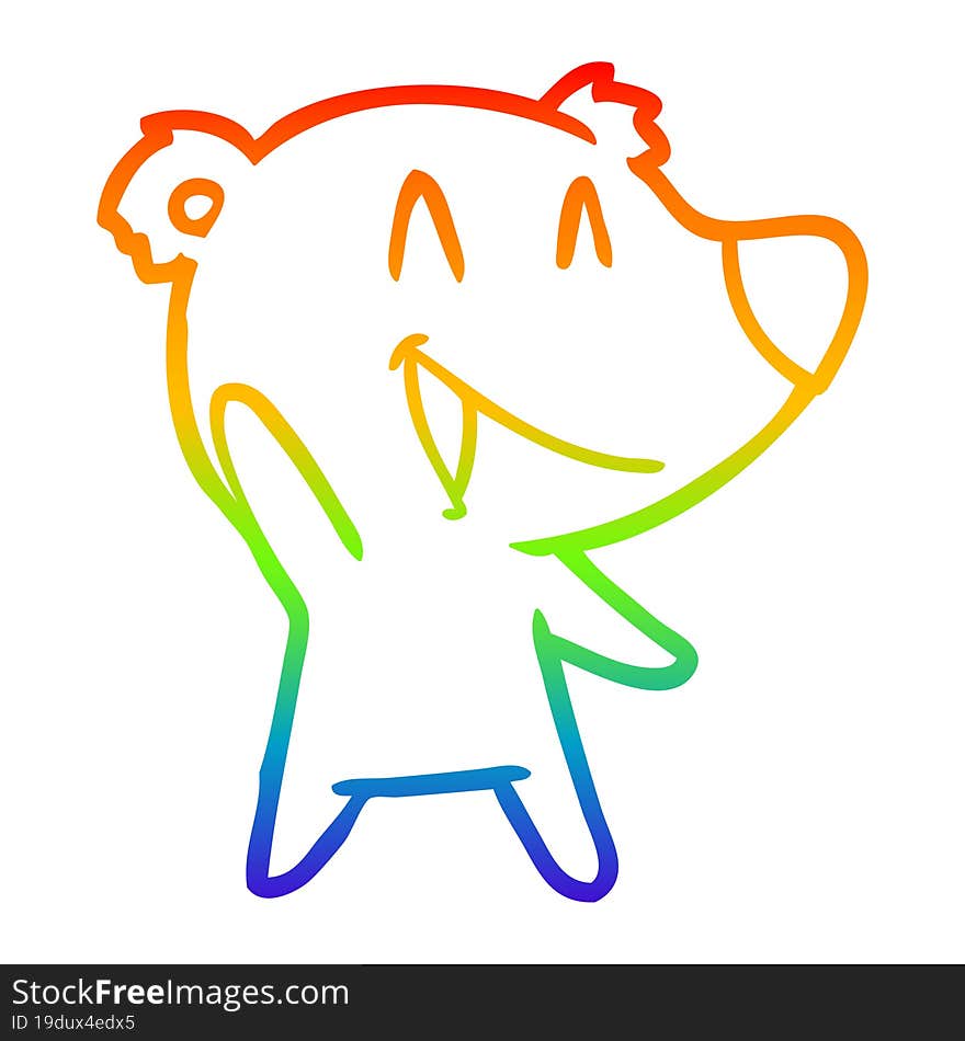 rainbow gradient line drawing of a laughing bear cartoon