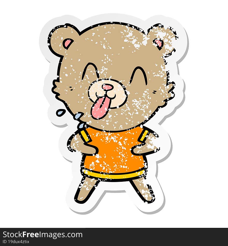 Distressed Sticker Of A Rude Cartoon Bear