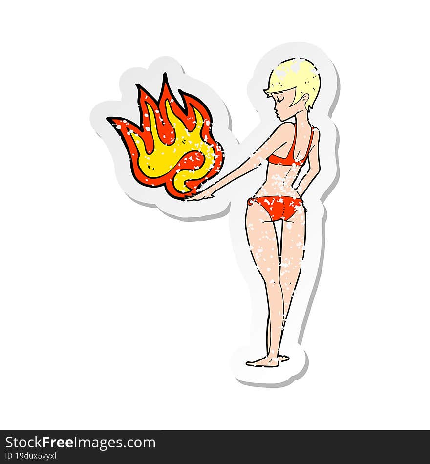 retro distressed sticker of a cartoon woman making gesture