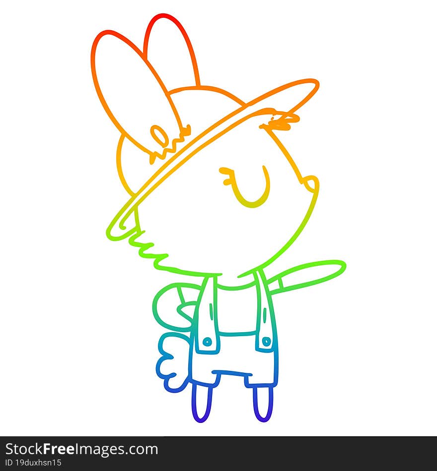 rainbow gradient line drawing of a cartoon rabbit construction worker