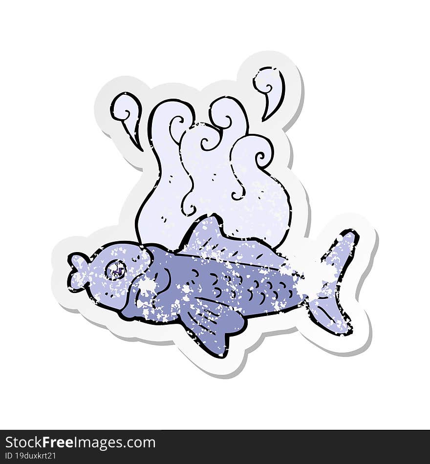 retro distressed sticker of a cartoon funny fish