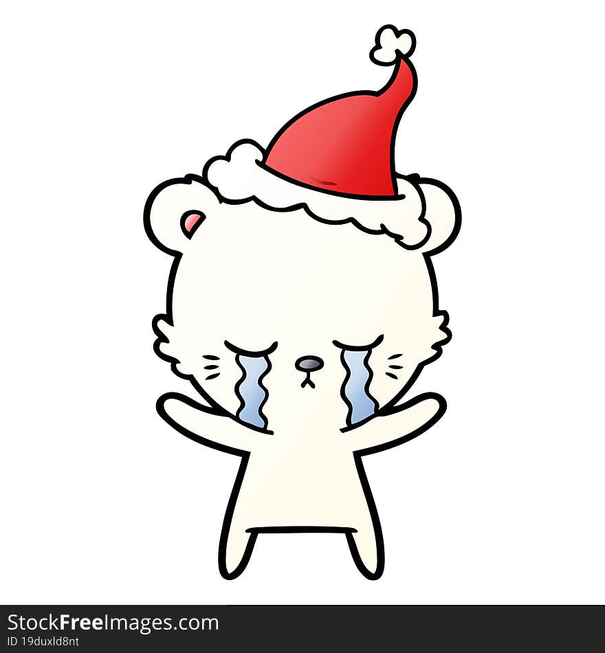 crying gradient cartoon of a polarbear wearing santa hat