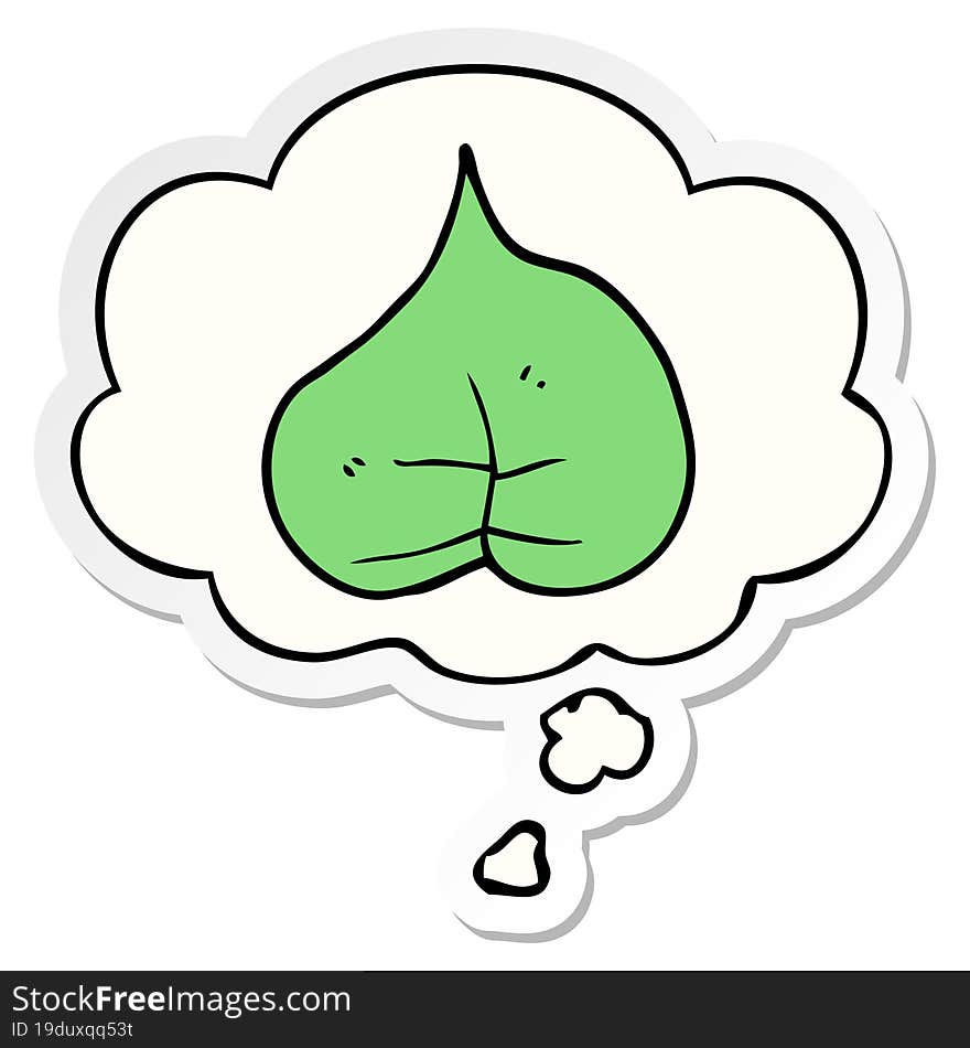 Cartoon Leaf And Thought Bubble As A Printed Sticker