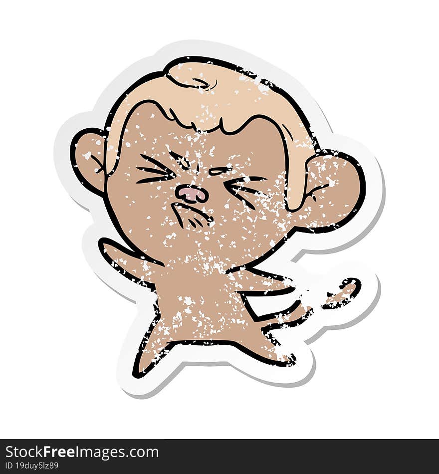 distressed sticker of a cartoon angry monkey