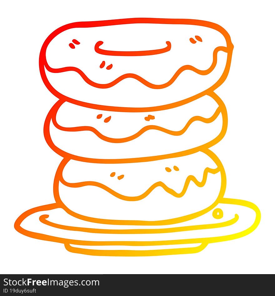 warm gradient line drawing cartoon plate of donuts