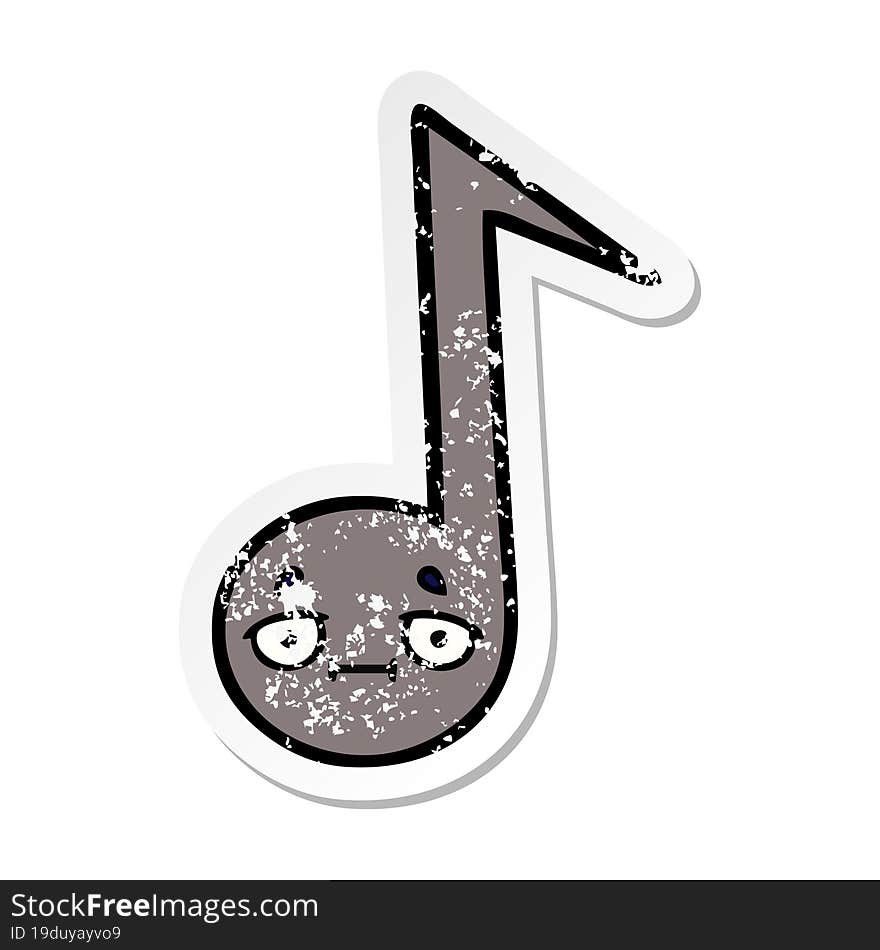 distressed sticker of a cute cartoon musical note