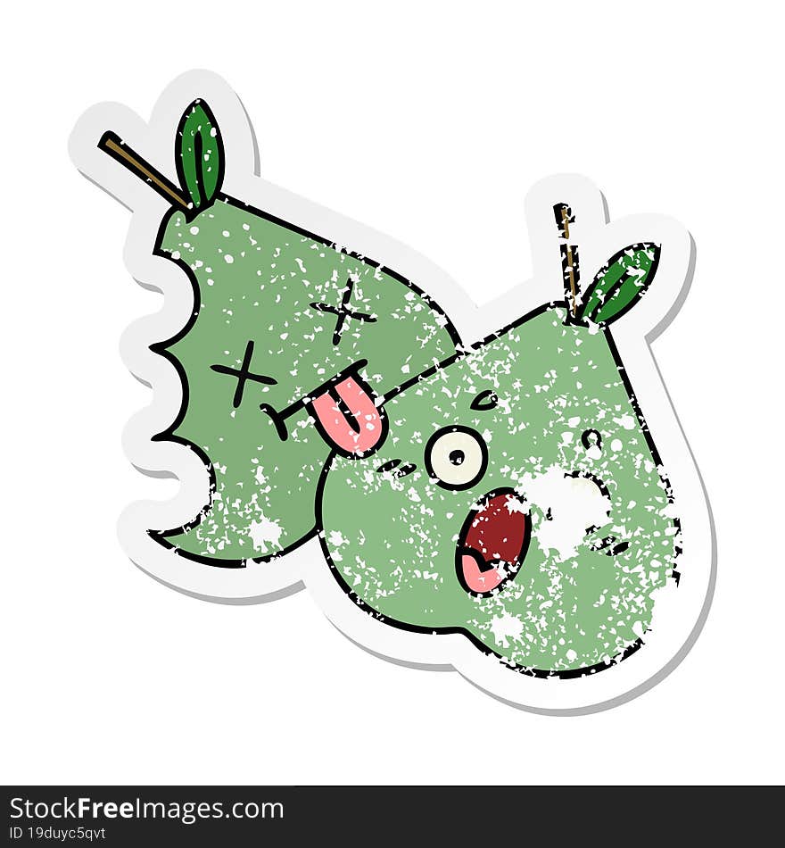 distressed sticker of a cute cartoon green pear