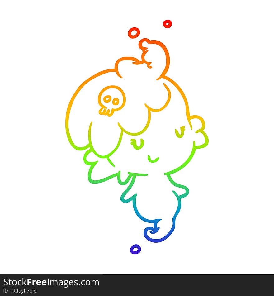 rainbow gradient line drawing cute cartoon ghost girl