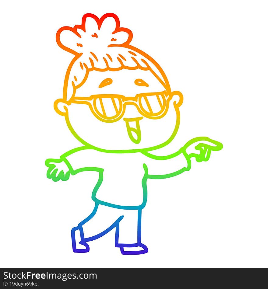 Rainbow Gradient Line Drawing Cartoon Happy Woman Wearing Spectacles