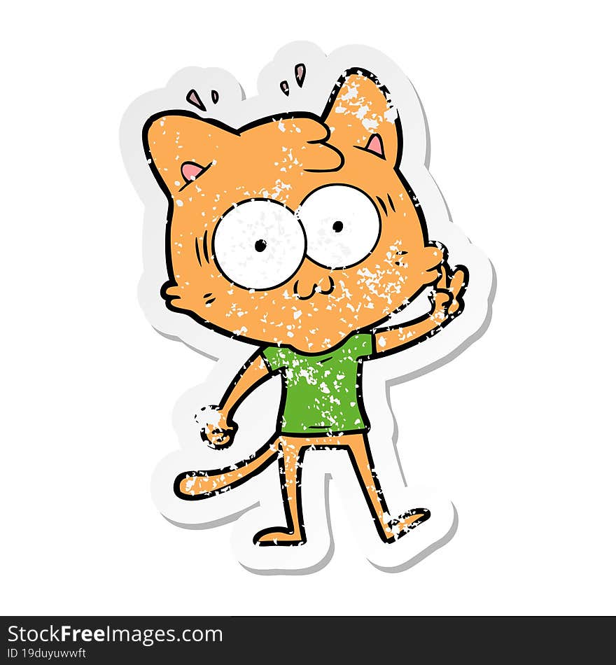 distressed sticker of a cartoon surprised cat