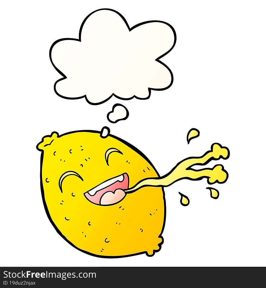 cartoon squirting lemon and thought bubble in smooth gradient style