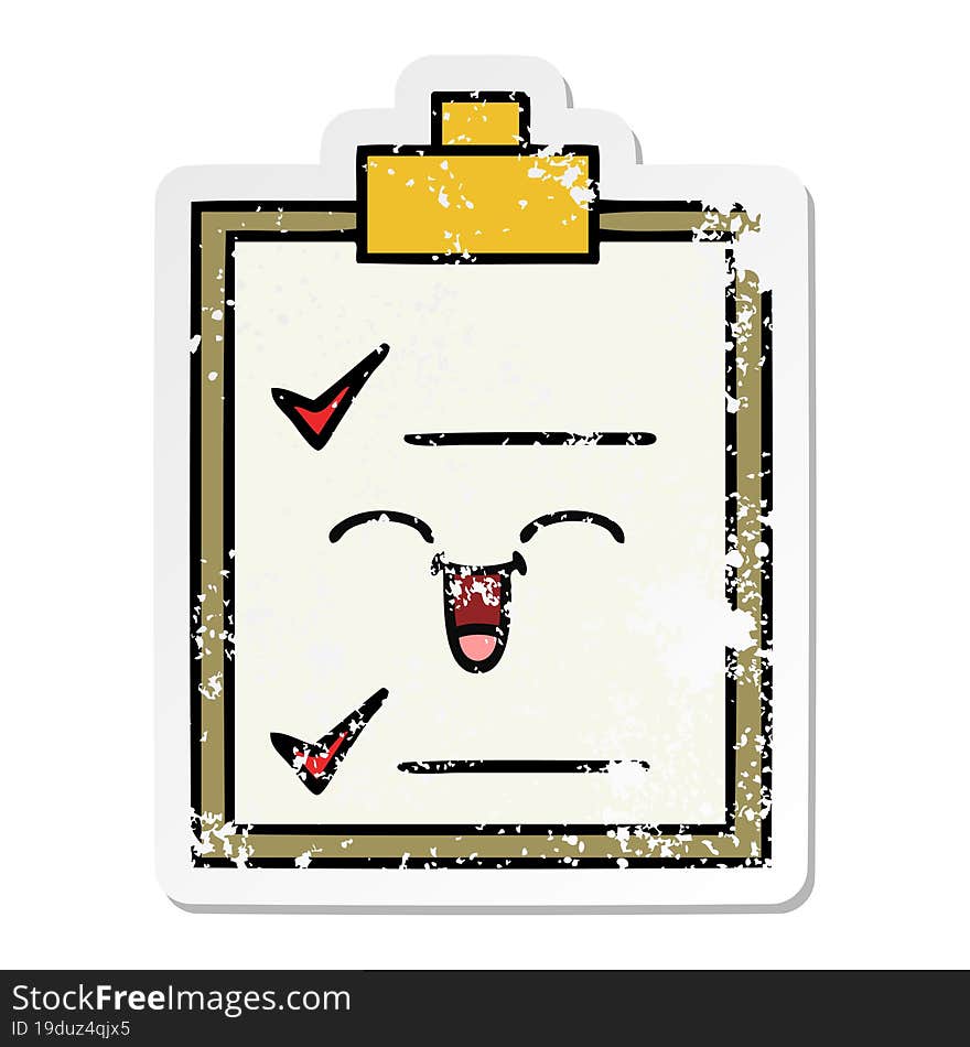 distressed sticker of a cute cartoon check list