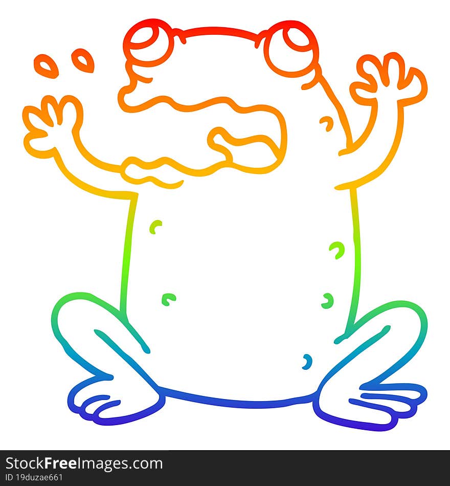 rainbow gradient line drawing cartoon burping toad