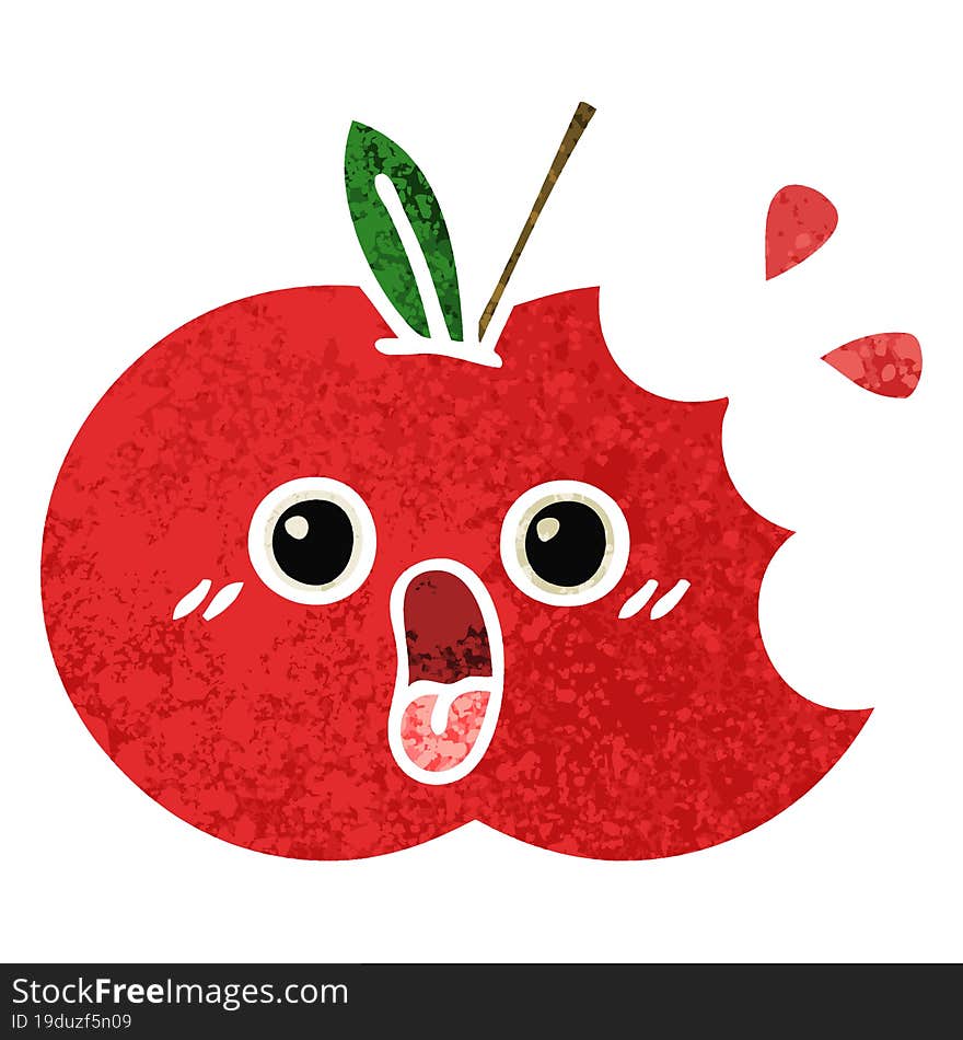 retro illustration style cartoon red apple