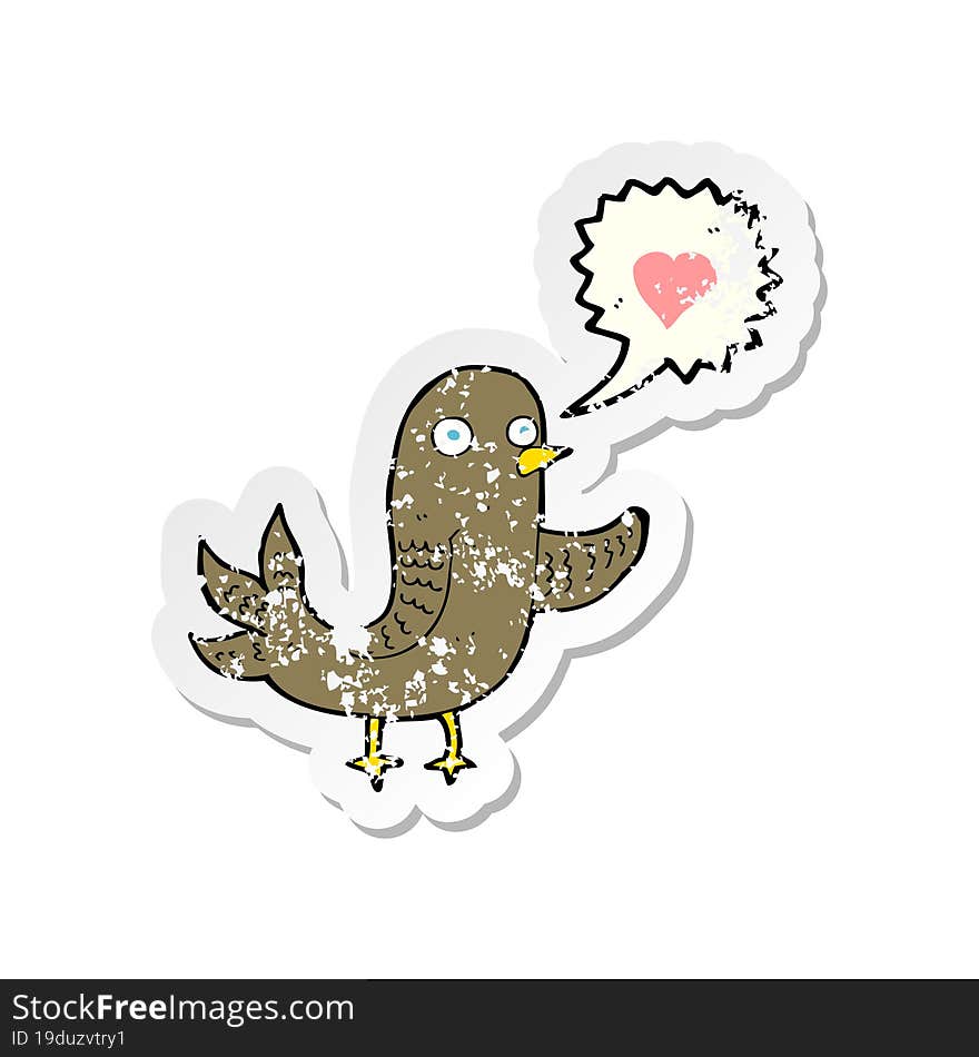 retro distressed sticker of a cartoon bird singing