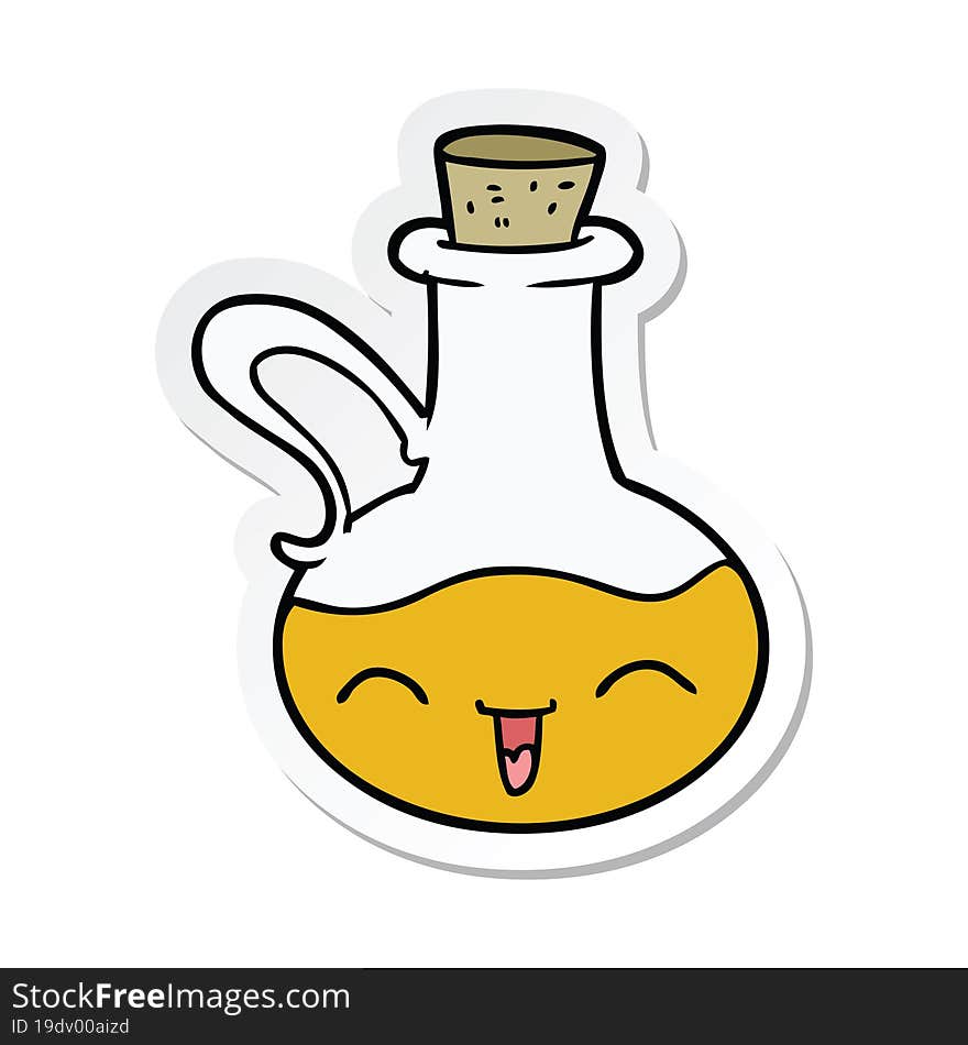 Sticker Of A Cartoon Happy Bottle Of Olive Oil