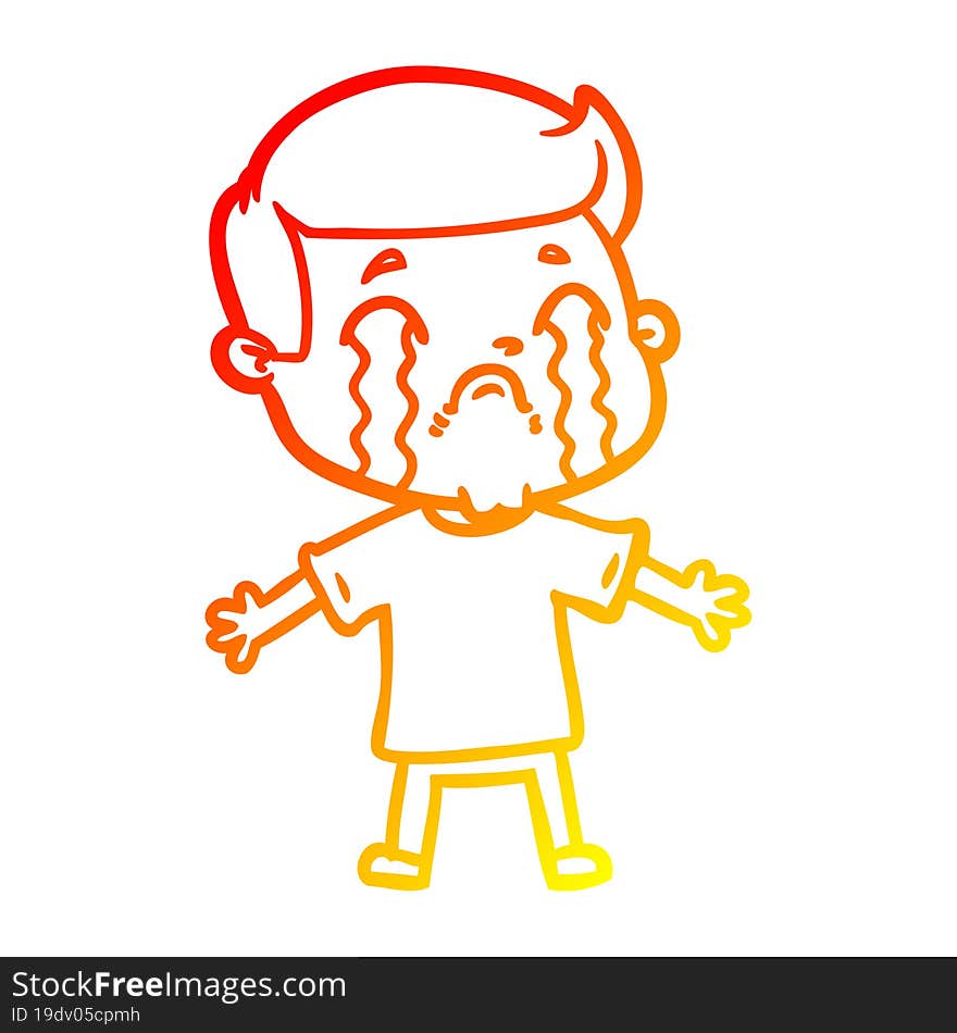 Warm Gradient Line Drawing Cartoon Man Crying