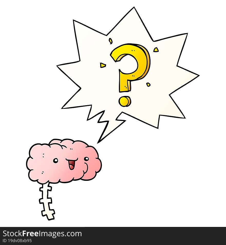 Cartoon Curious Brain And Speech Bubble In Smooth Gradient Style