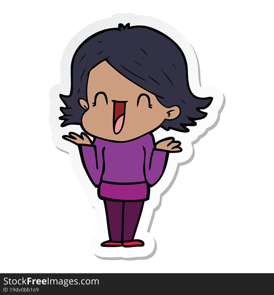 sticker of a cartoon happy woman