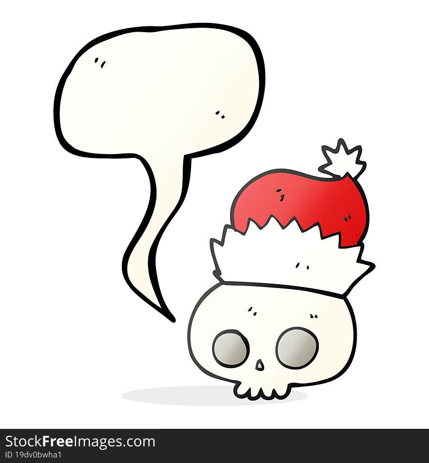 Speech Bubble Cartoon Skull Wearing Christmas Hat