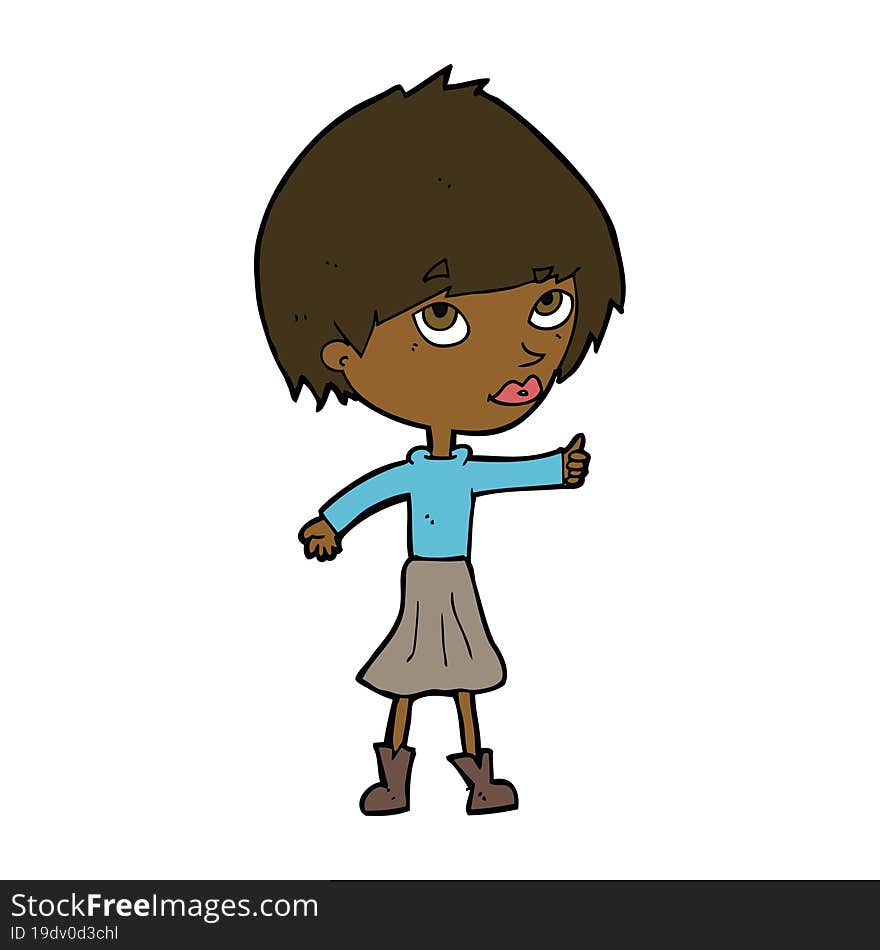 cartoon woman giving thumbs up symbol