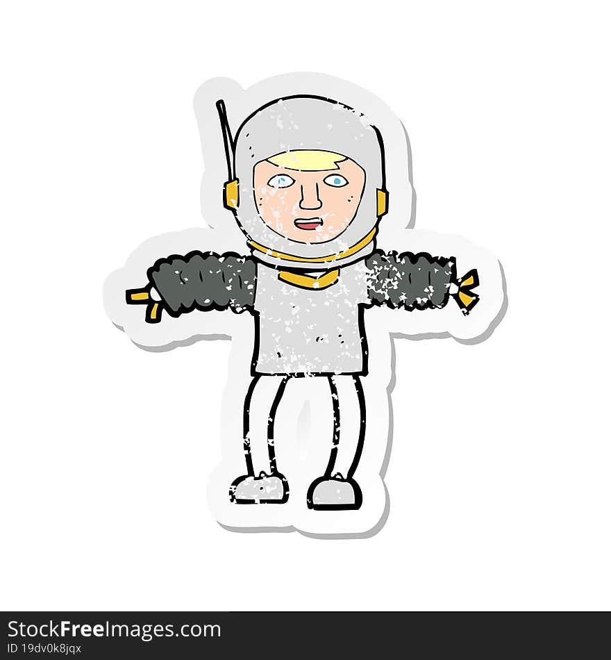 retro distressed sticker of a cartoon astronaught