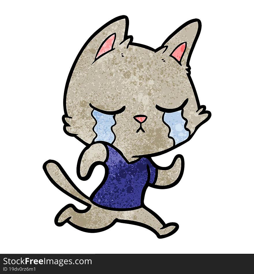 crying cartoon cat running away. crying cartoon cat running away