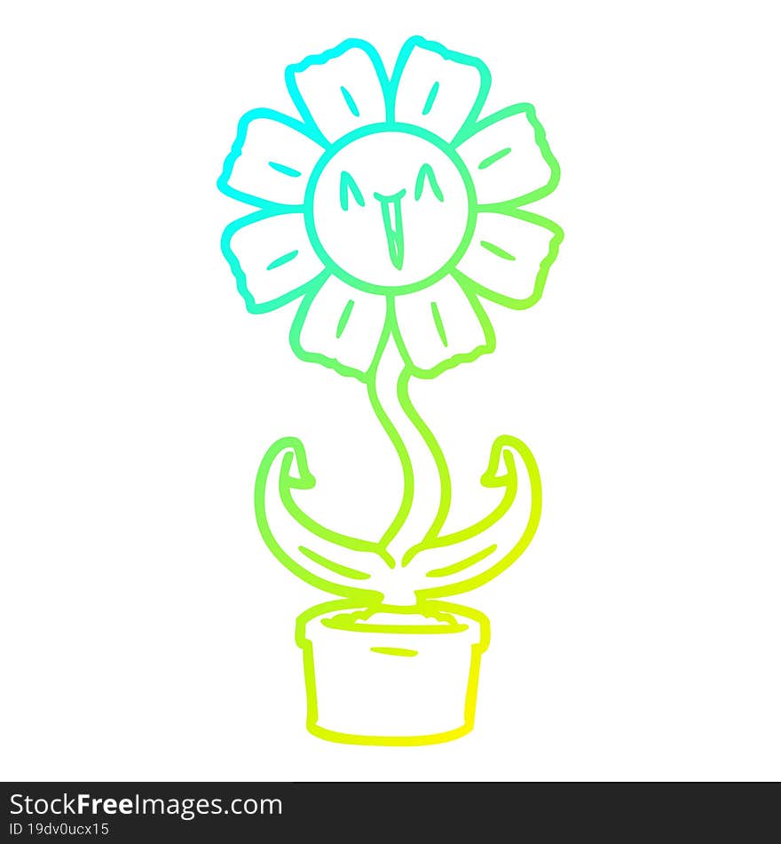 Cold Gradient Line Drawing Happy Cartoon Flower