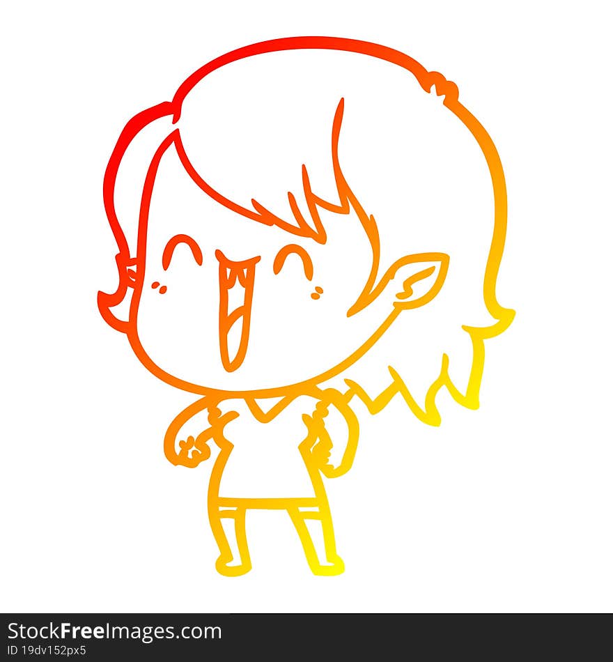 Warm Gradient Line Drawing Cute Cartoon Happy Vampire Girl