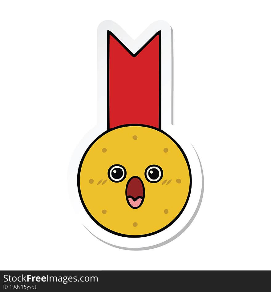 sticker of a cute cartoon gold medal