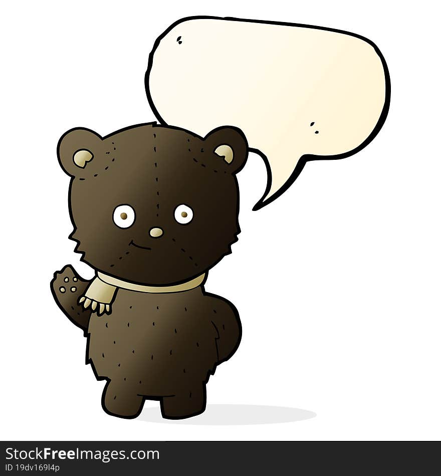 cute cartoon black bear waving with speech bubble