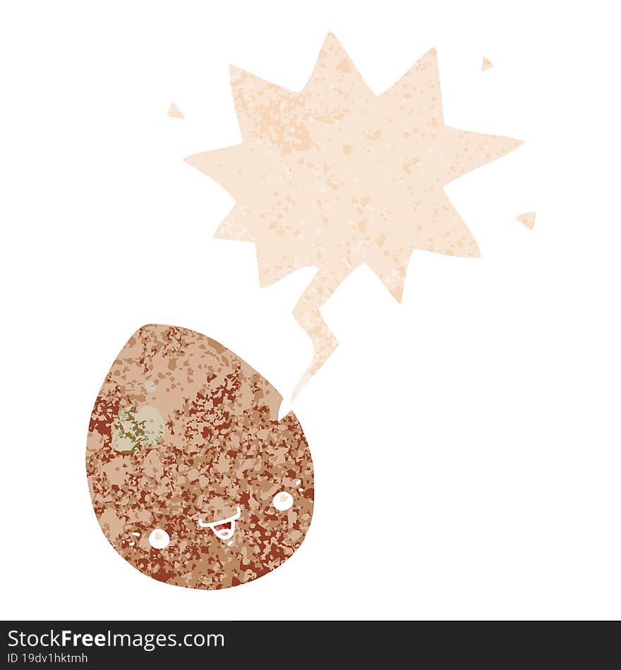 cartoon egg and speech bubble in retro textured style