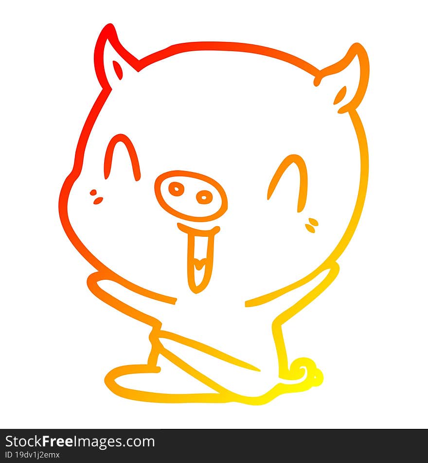 warm gradient line drawing happy cartoon sitting pig