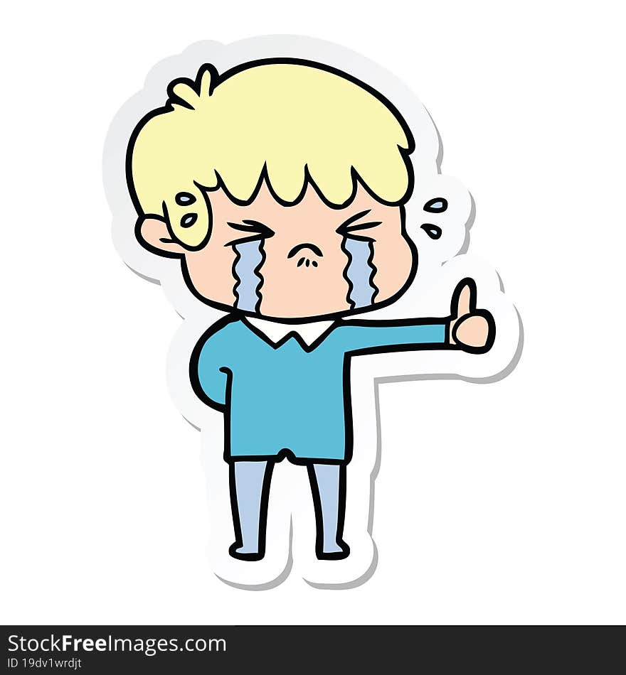 sticker of a cartoon boy crying